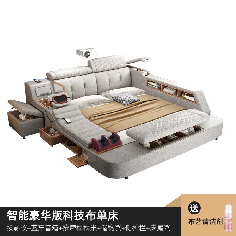 Storage European Double Bed Modern Queen Headrest King Size Double Bed Smart Massage Luzko Wielofunkcyjne Furniture For Bedroom