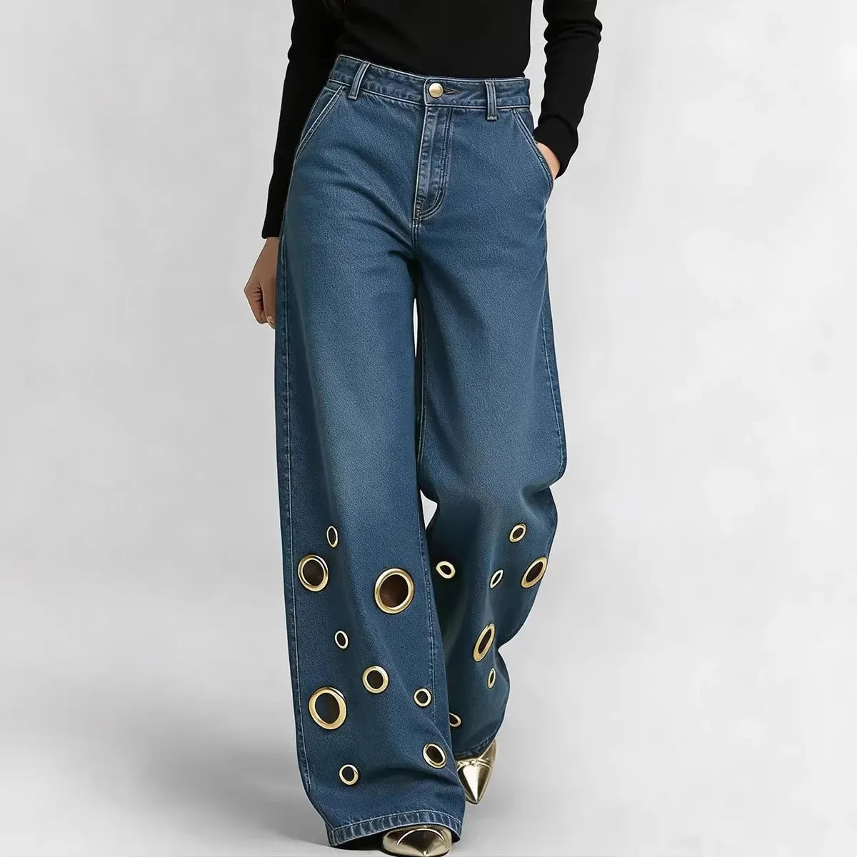 Elegant Wide Leg Casual Pants Broadcloth — Blue | KIMLUD