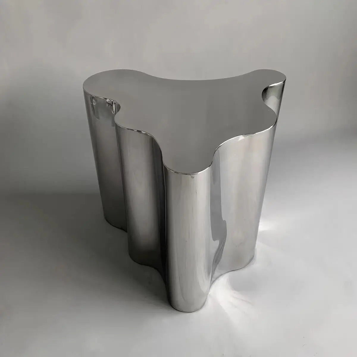 Industrial Metal Coffee Table Sculptural — Brushed Stainless Steel | KIMLUD