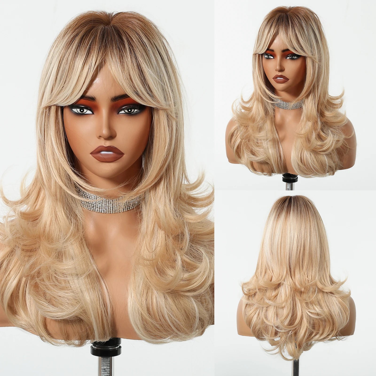 Wig – Medium-Length Layered Straight Bangs – Synthetic Hair – Grey | KIMLUD