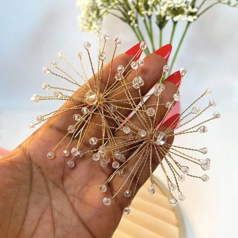 Sparkling Snowflake Earrings Zircon Beaded Flower — Crystal | KIMLUD