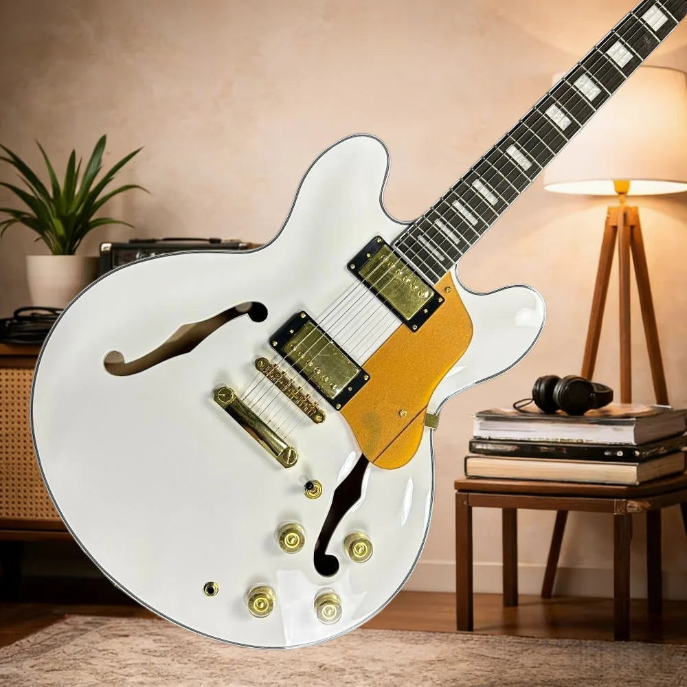 Semi-Hollow Electric Guitar 335 Rosewood Fingerboard Tune-O-Matic Bridge — White | KIMLUD