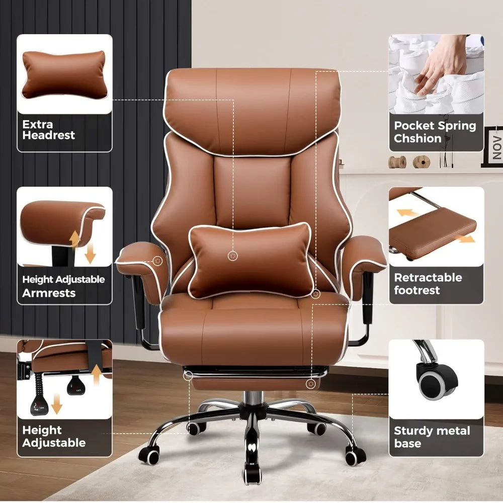 KIMLUD, Big and Tall Office Chair 400lbs High Back Leather Executive Chair with Ergonomic Lumbar Support & Pocket Spring Cushion for Lo, KIMLUD Womens Clothes