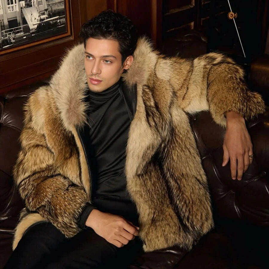 KIMLUD, Natural Wolf Fur Coats With Hood Real Full Skin Coyote Fur Coat Genuine Leather Jacket High Quality Winter Jacket For Men, KIMLUD Womens Clothes