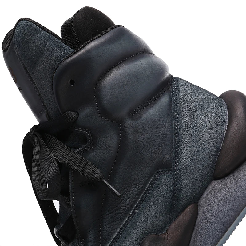 Unisex High-top Sneaker Boots Navy Blue Outdoor Casual Boots Calf Leather Mens' Trainers Leather Women Sneakers Oversized 35-46