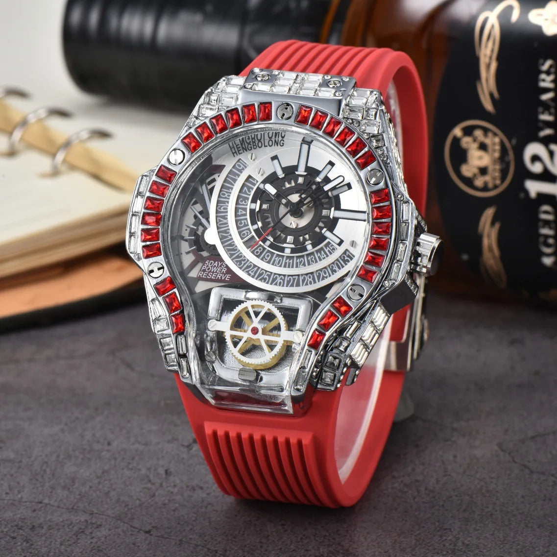 Luxury Diamond Case Mens Quartz Watches — Black | KIMLUD