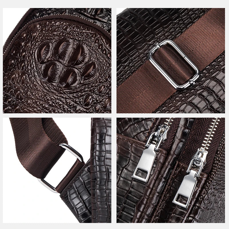 Genuine Leather Crossbody Bag Vintage Crocodile Pattern — Cognac | KIMLUD