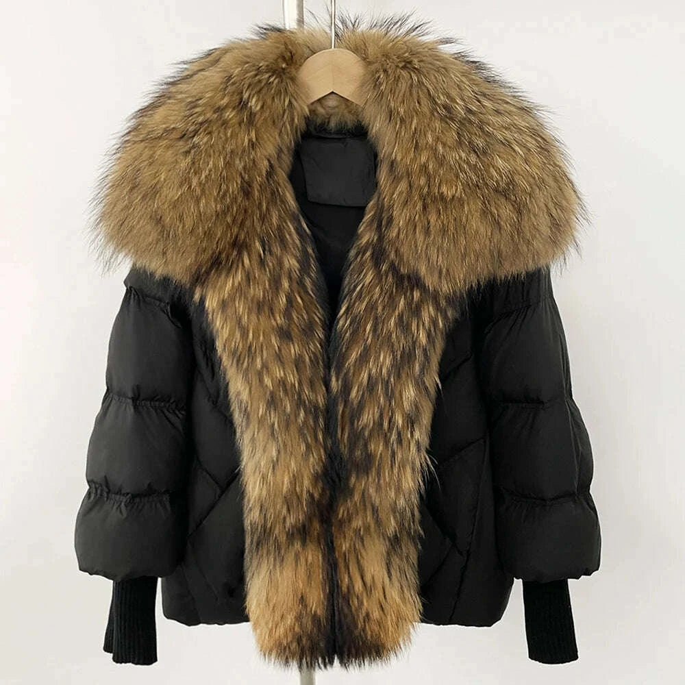 KIMLUD, OFTBUY Large Real Raccoon Fur Jacket Knit Sleeve Real Fur New Winter Puffer Jacket Women White Duck Down Coat Oversized Feather, KIMLUD Womens Clothes