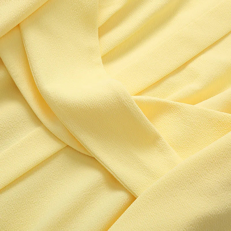 Pleated A-Line Dress Long Sleeve — Yellow | KIMLUD