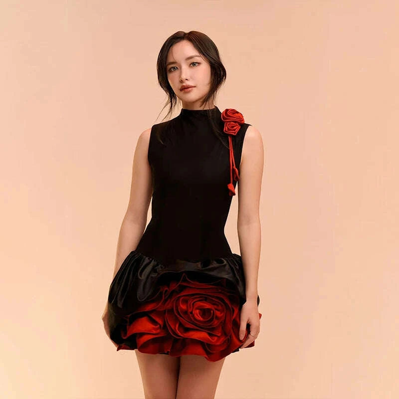 KIMLUD, Ele Color Blo 3D Flower Svel Dr Birthday High Waist A-Line Slimming Dr French Sle Printed Summer Gown, KIMLUD Womens Clothes