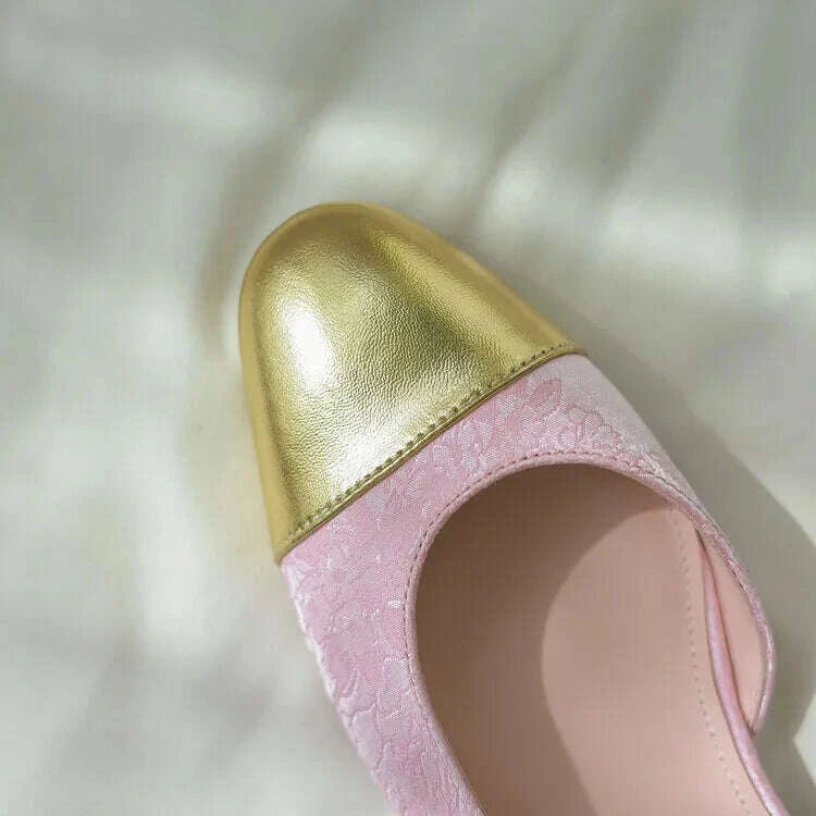 KIMLUD, Pink Silk Shallow Women Flats Gold Leather Mixed Slingback Casual Sandals Embroidery Silver Lady Moccasins Femininos Zapatos, KIMLUD Womens Clothes