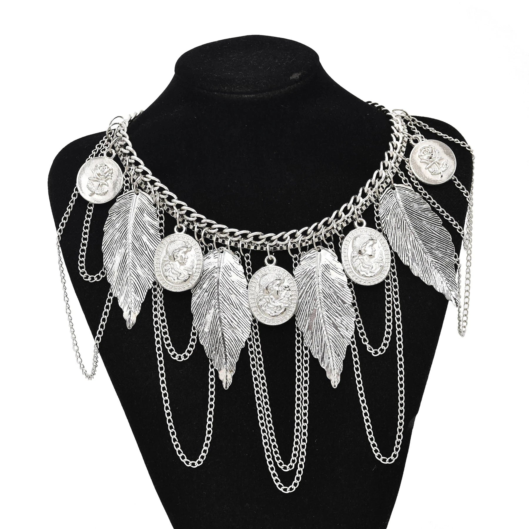 Collar Necklace - Big Chunky - Tibetan Silver - Silver | KIMLUD