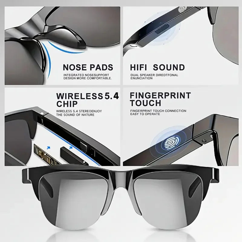 New Smart Glasses AI Translation Anti-UV Bluetooth Call HIFI Music Headphones Outdoor Sports Fashion Sunglasses For Women Men