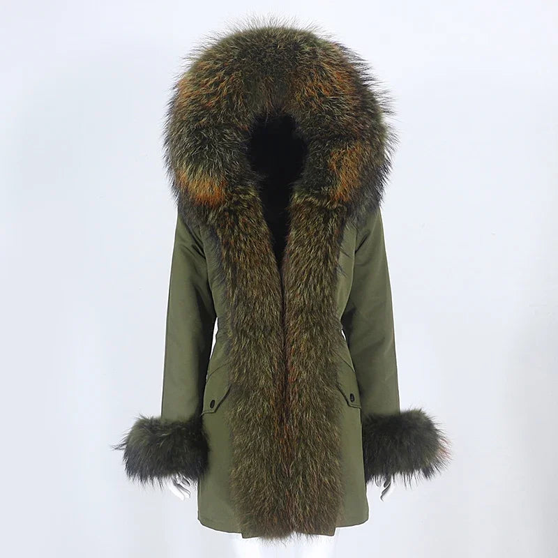 OFTBUY 2024 Fashion Winter Jacket Women Real Fur Coat Natural Real Fox Fur Collar Loose Long Parkas Big Fur Outerwear Detachable