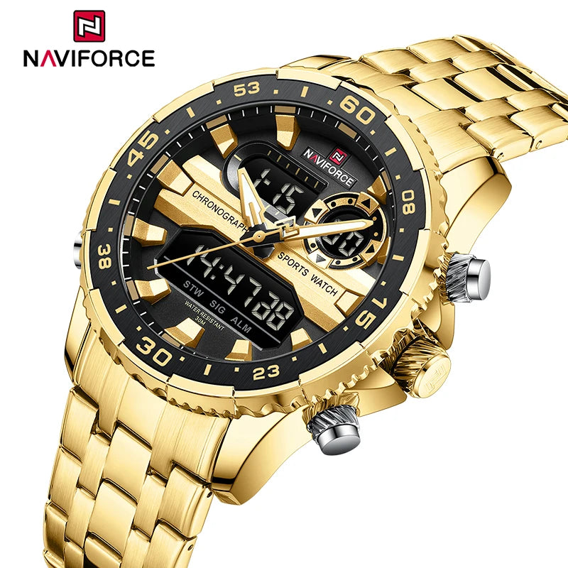 NAVIFORCE Fashion Brand Black Gold Men Watch Fashion Luxury Quartz Wrist Watches Sport Waterproof Stainless Steel Strap NF9234