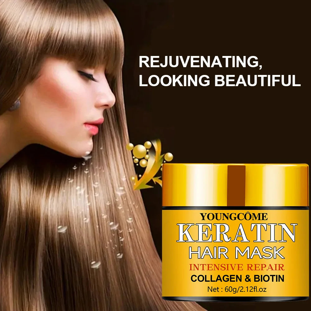 Keratin Hair Mask Biotin Collagen Nourishing Treatment — Gold | KIMLUD