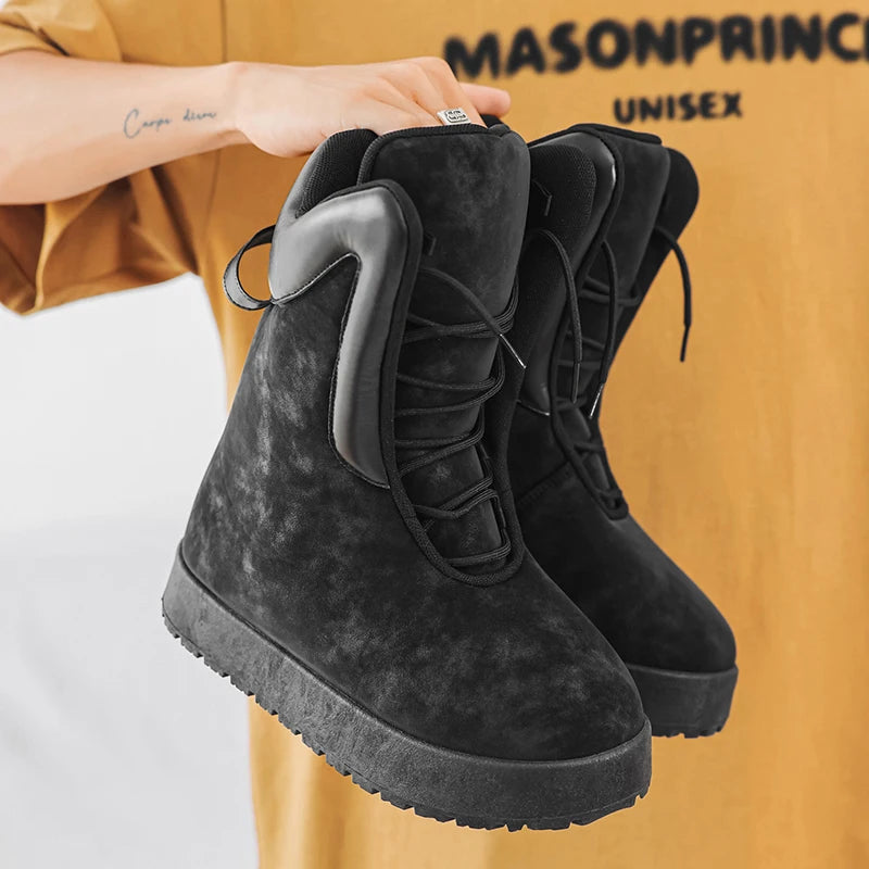 Mens Boots Fashion High Top Shoe Outdoor Casual Bare Boots Motorcycle Shoes Hiking Boot Sports Thick Soles Comfort Durable Lacs