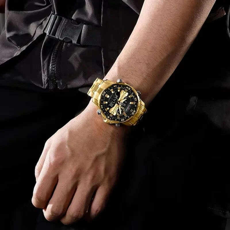 KIMLUD, NAVIFORCE Fashion Brand Black Gold Men Watch Fashion Luxury Quartz Wrist Watches Sport Waterproof Stainless Steel Strap NF9234, KIMLUD Womens Clothes