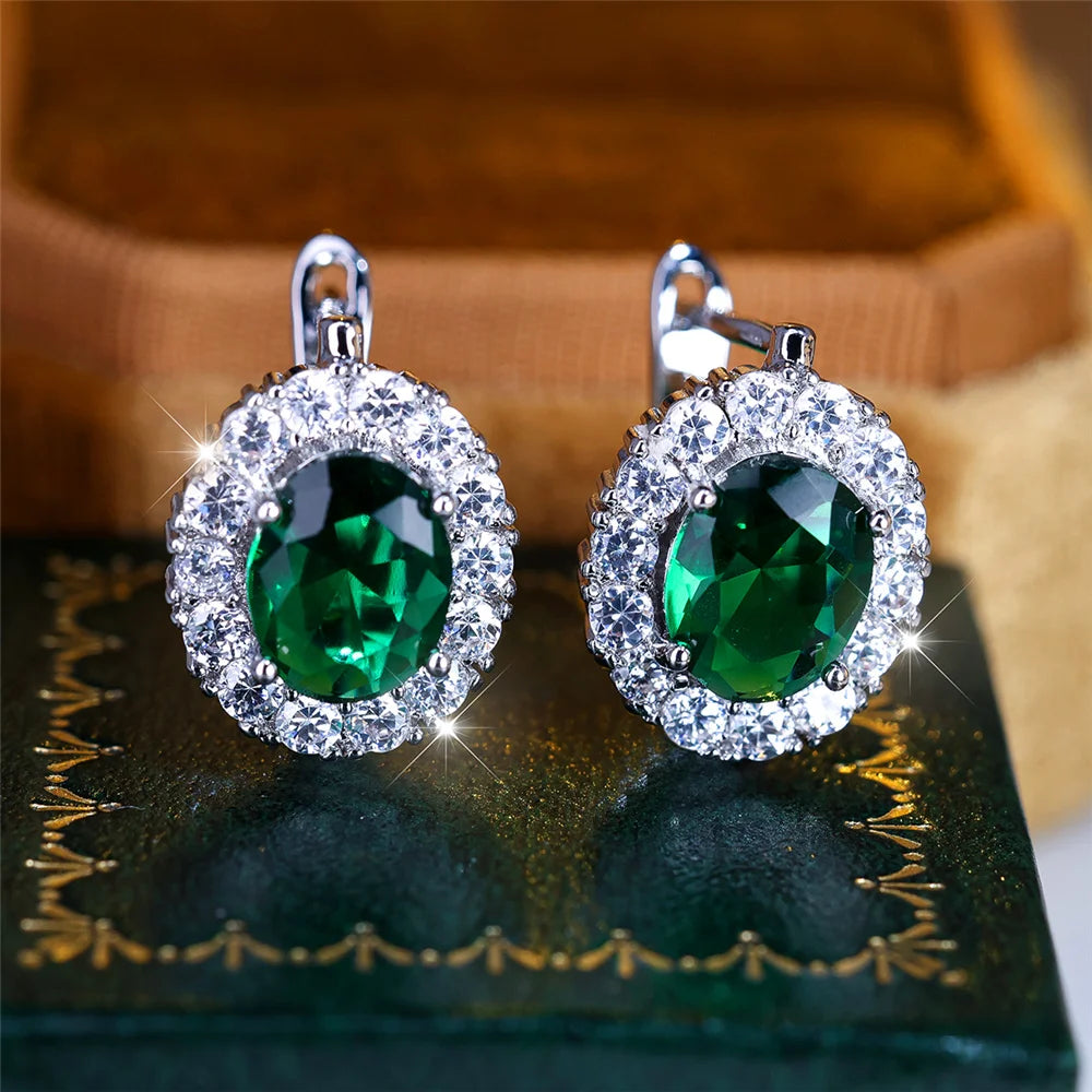 Sterling Silver Zircon Hoop Earrings Small Delicate Blue-Green Stones — Blue-Green | KIMLUD