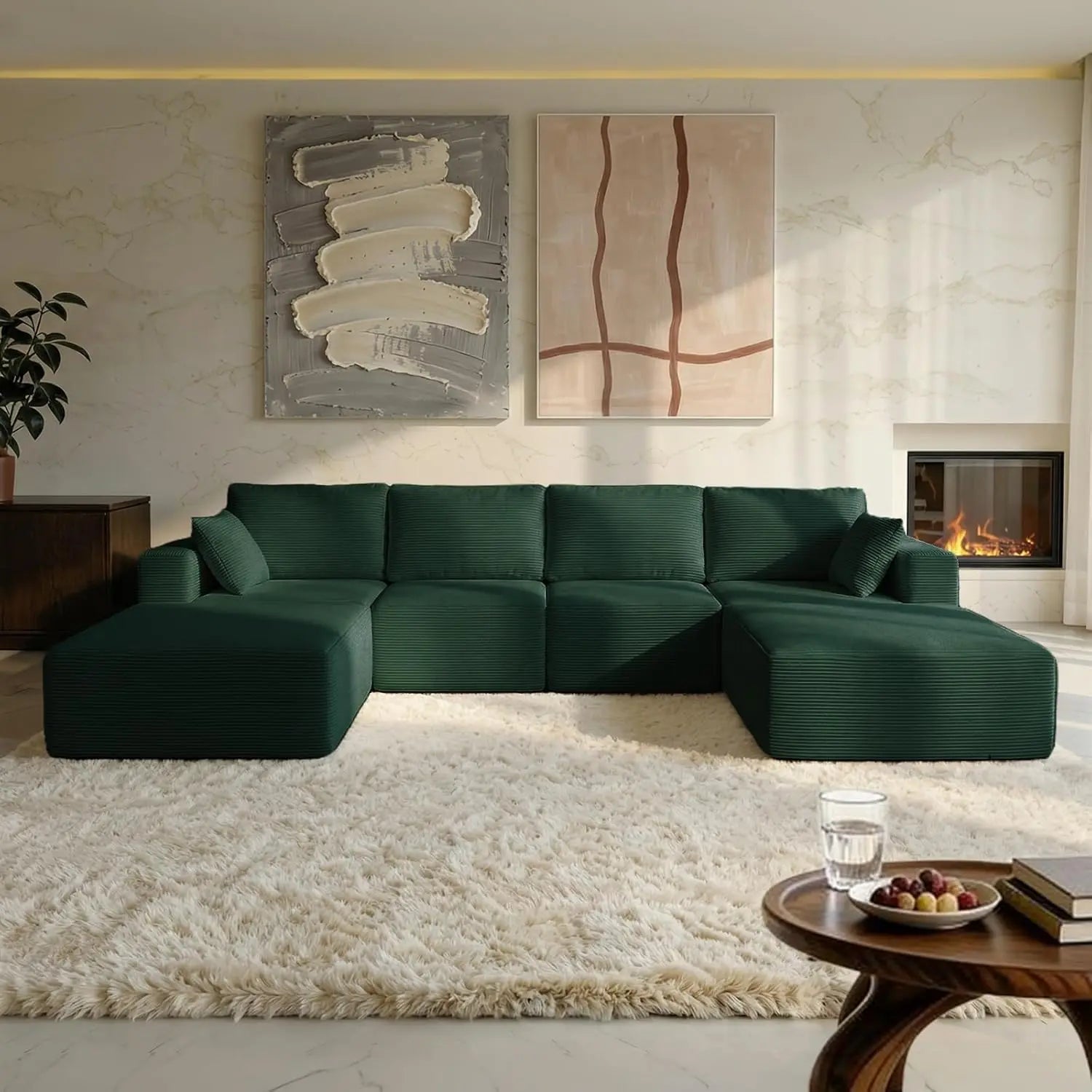 U-Shaped Modular Sofa With Chaise — Emerald Green | KIMLUD