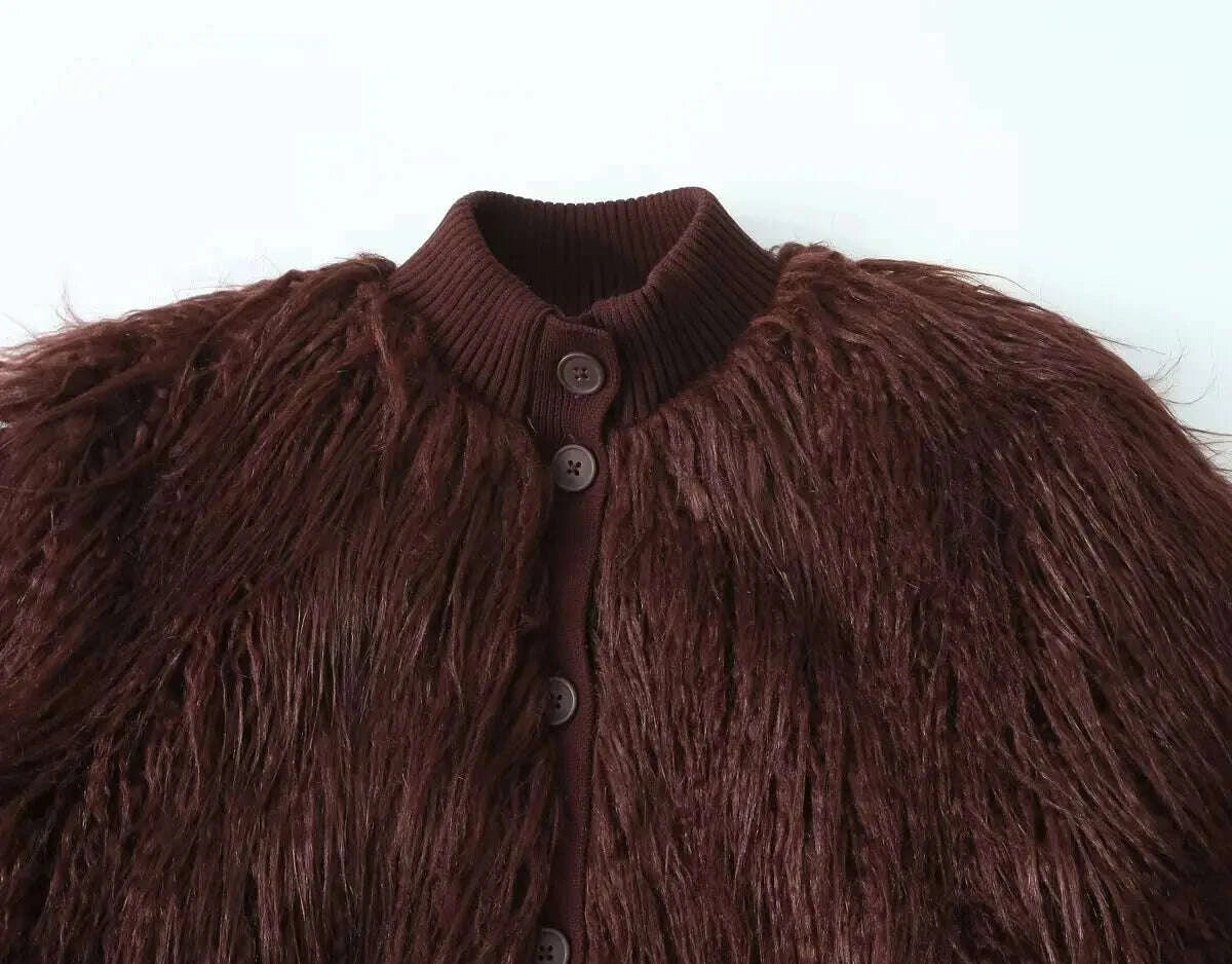 KIMLUD, Women Short Faux Fur Jackets Streetwear Winter Casual Single Breasted Long Sleeves Artificial Fur Effect Knitted Jacket, KIMLUD Womens Clothes