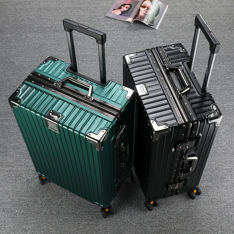 Premium Durable Aluminum Ribbed Luggage Large Capacity — Silver | KIMLUD