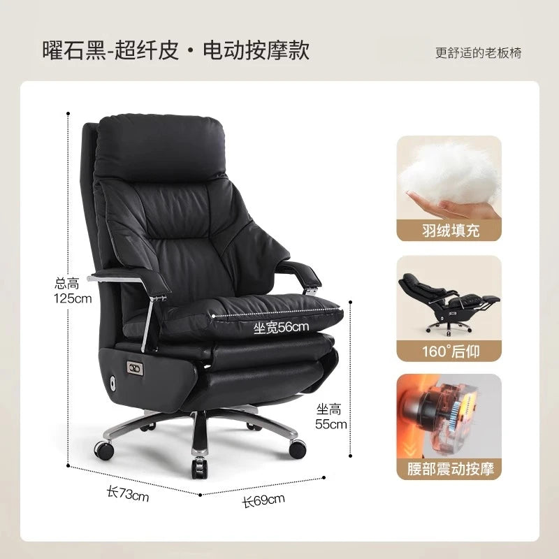 Genuine Leather Massage Chair Swivel Lift Ergonomic Office Chair — Cognac Brown | KIMLUD
