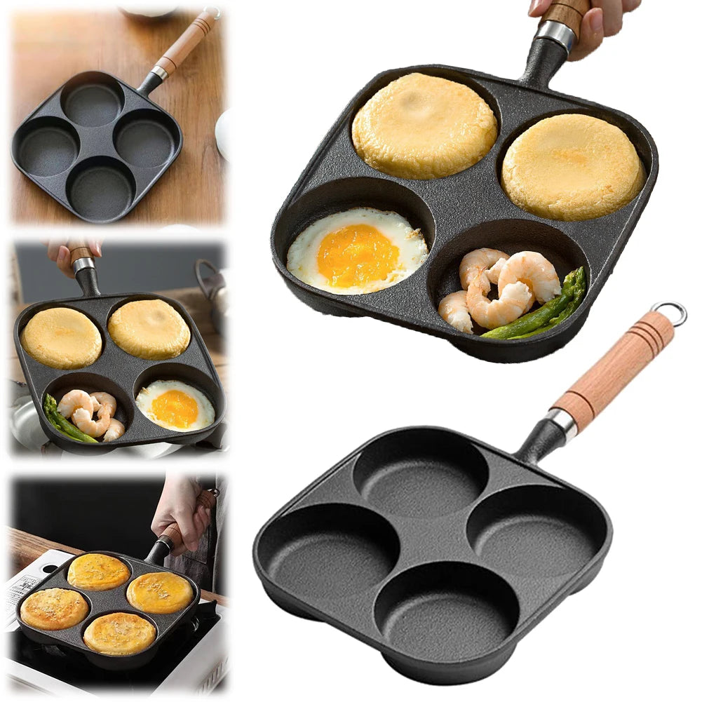 4-Hole Omelet Pot Household Thickened Non-stick Egg Pancake Steak Cooking Pans Bread Breakfast Maker for Gas Stove Induction Coo