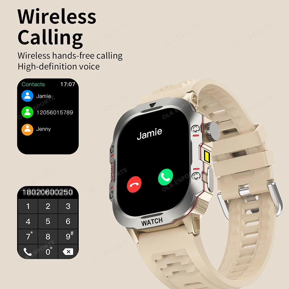 Rugged Military Fitness Smart Watch Men For Android IOS IP67 Waterproof Health Monitor Sport Ai Voice Calling Smartwatch Outdoor