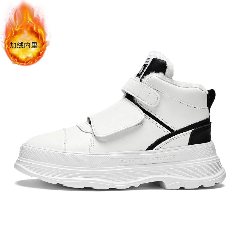 Autumn Men Casual Sneakers Leather Chunky Platform High-top Shoes Ankle Boots Magic Tape Sneakers Male Breathable Sport Shoes 44