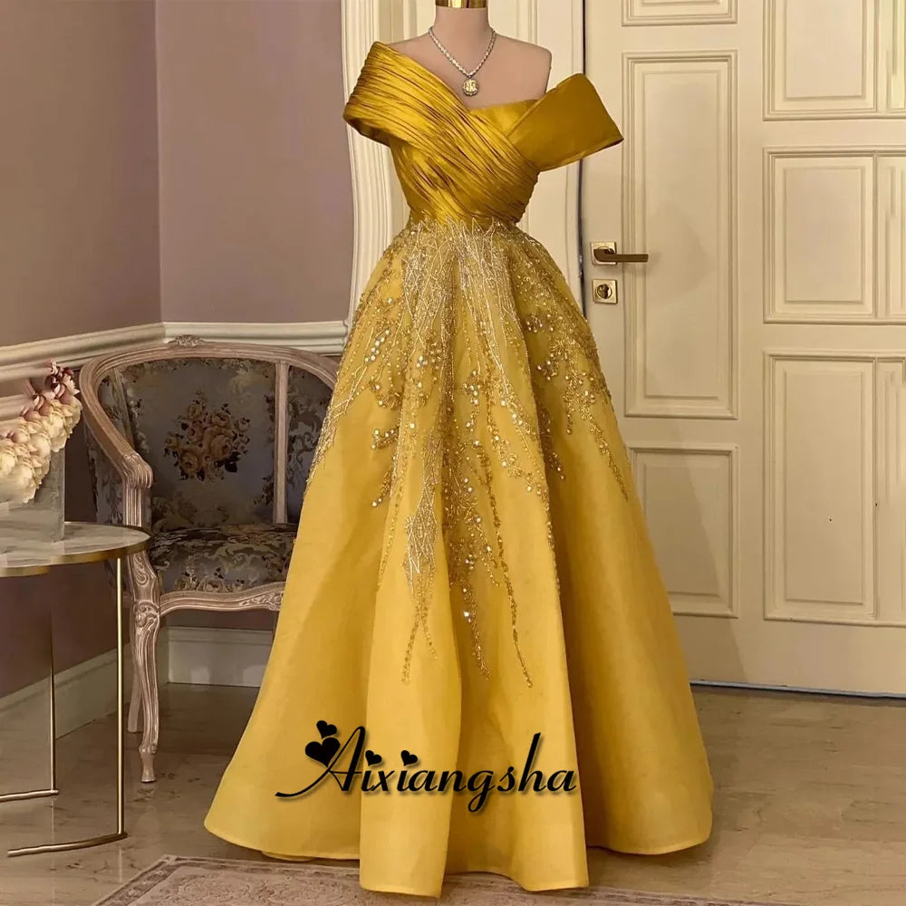 Aixiangsha Glamorous Draped Prom Dresses Rhinestones Appliques Pleat Draped Asymmetric Corset Vestidos de Noche Customized