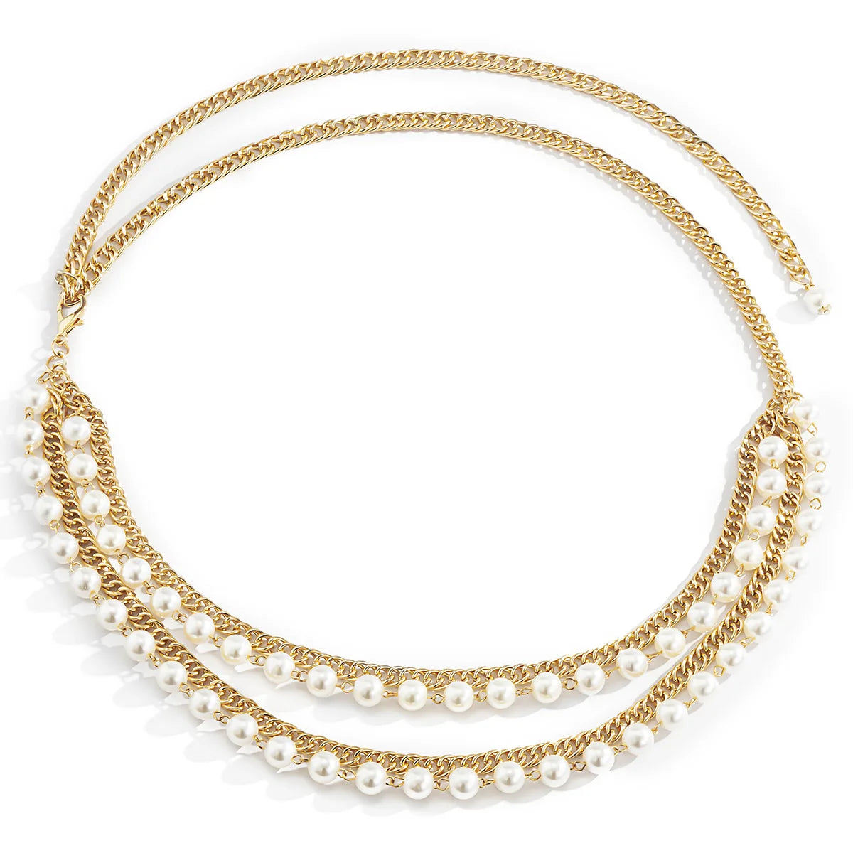 Gold-Tone Pearl Waist Chain With Luxe Multi-Layer Body Chain For Neon Night Vibe — Gold | KIMLUD