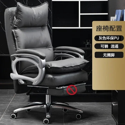 Leather Executive Chair Ergonomic High Back 135-Degree Footrest Recliner With Lumbar Massage — Black | KIMLUD