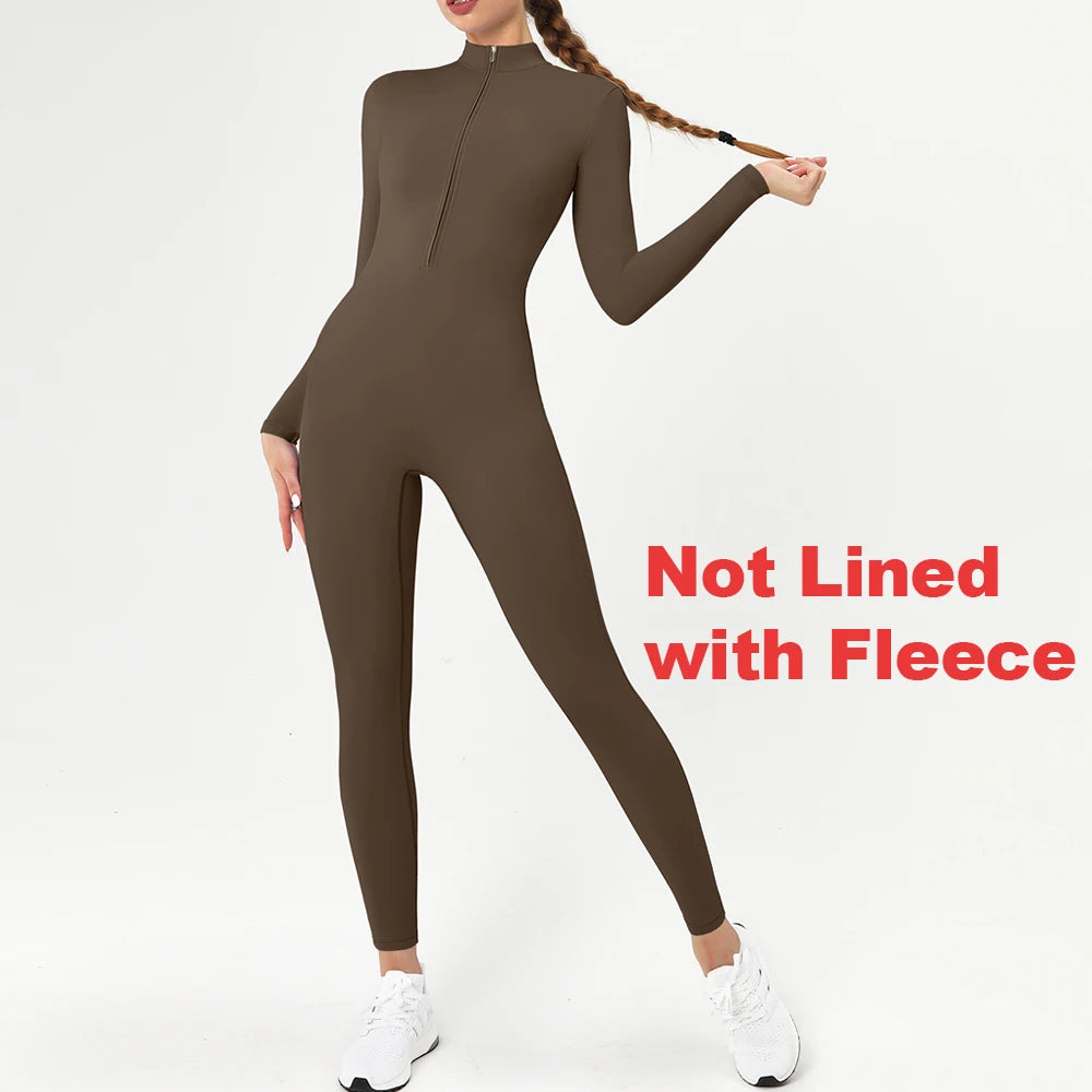 Jumpsuit – Zippered Fleece-Lined Knit – Black | KIMLUD