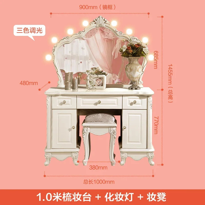 Wooden European Luxury Vanity Table With Arch Mirror — White | KIMLUD