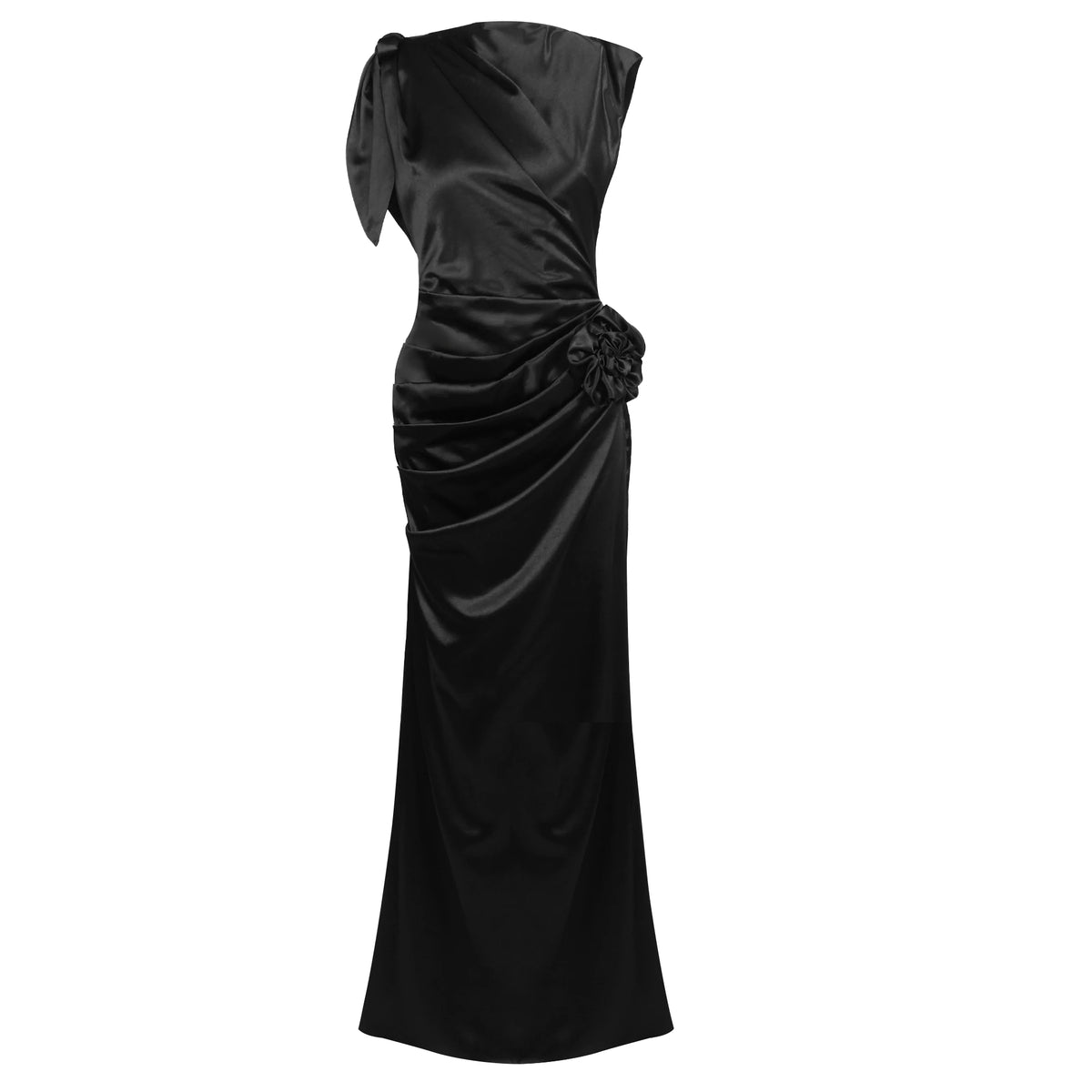 Evening Dress – One Shoulder Draped Ruched – Satin – Champagne | KIMLUD
