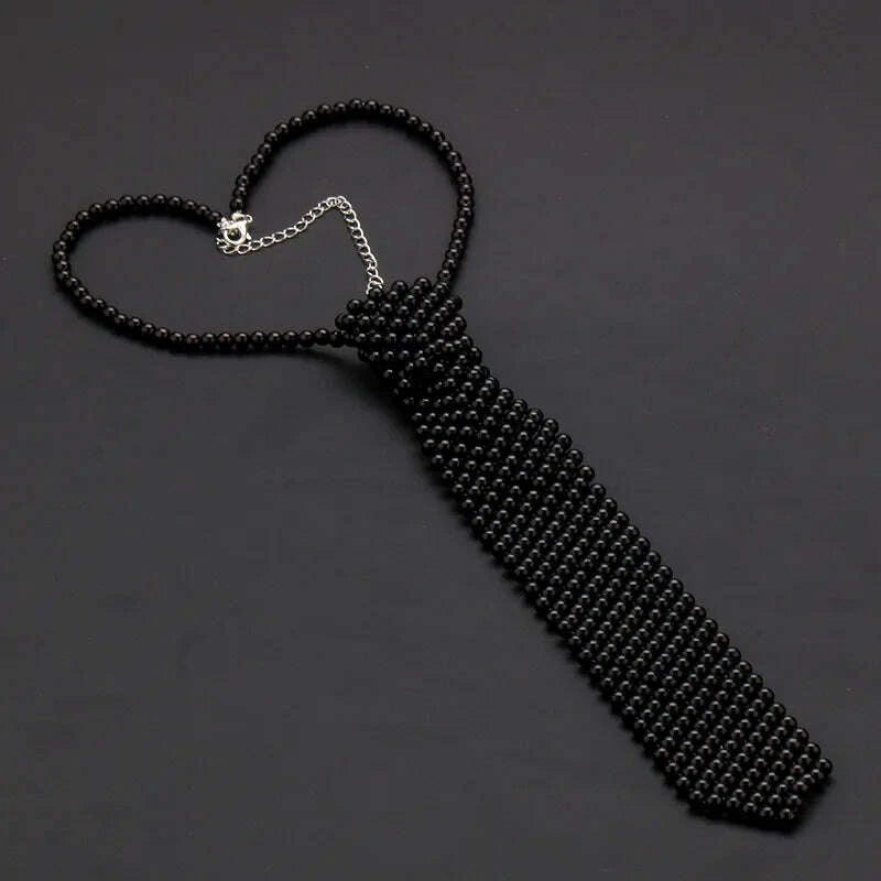 KIMLUD, Popular pearl tie fashion trend style boys and girls temperament clothing pure handmade beaded bow tie, KIMLUD Womens Clothes