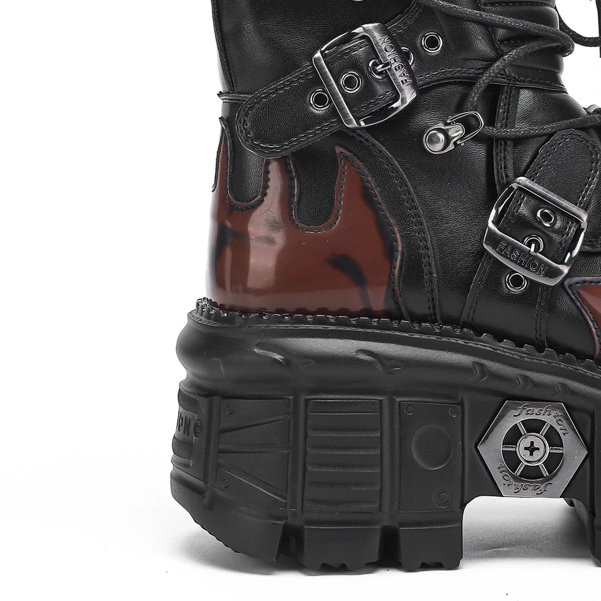 Mid-Calf Boots – Heavy Metal Decoration – Dark Cyberpunk | KIMLUD