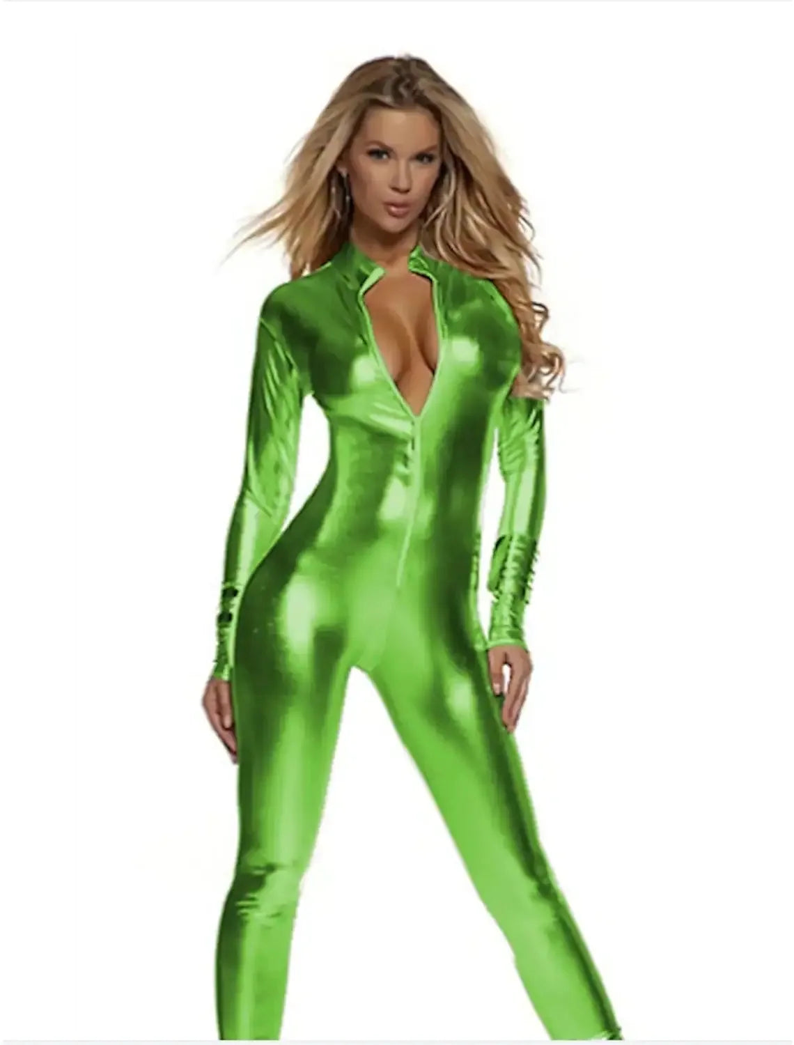 Catsuit – Long Sleeve Front Zip – Polyester – Black | KIMLUD