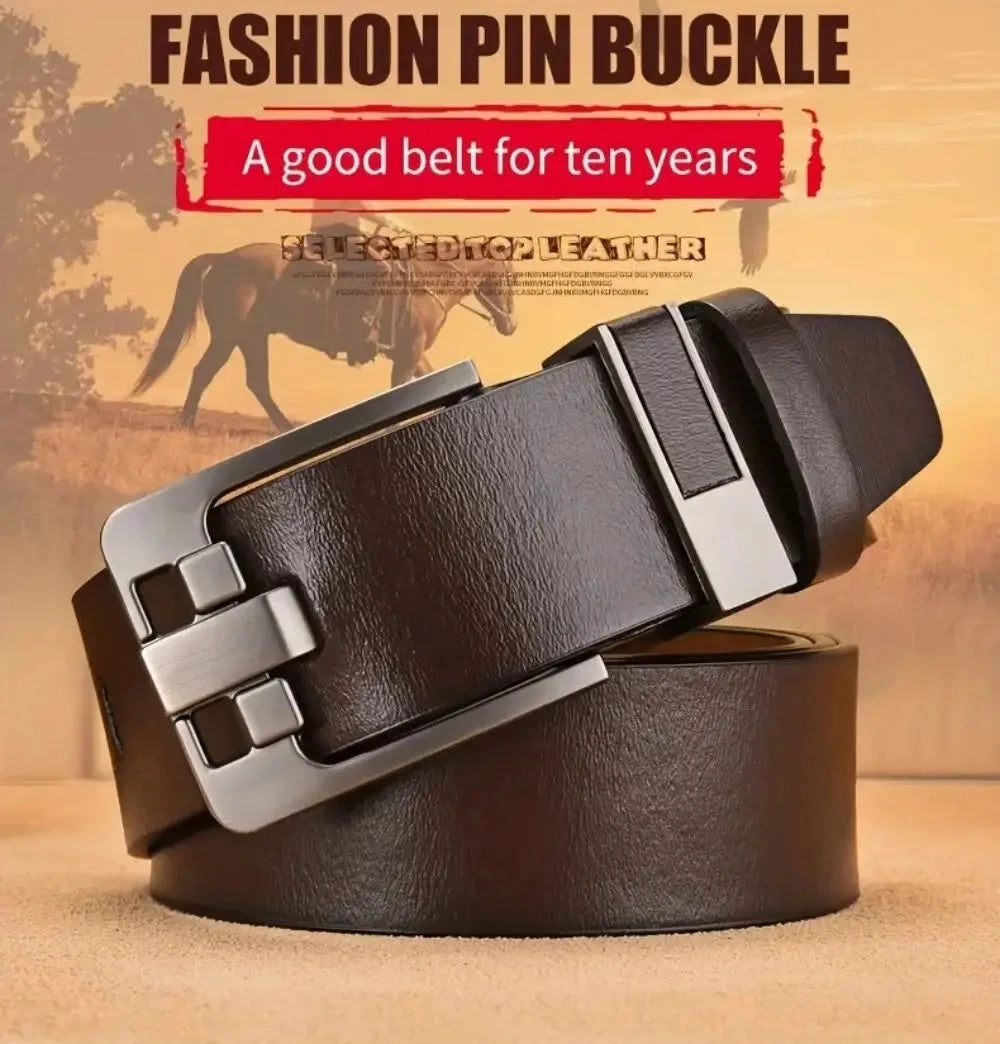 Matte PU Leather Belt Refined Grain Buckle Metal Hardware 3.8cm Width — Black | KIMLUD