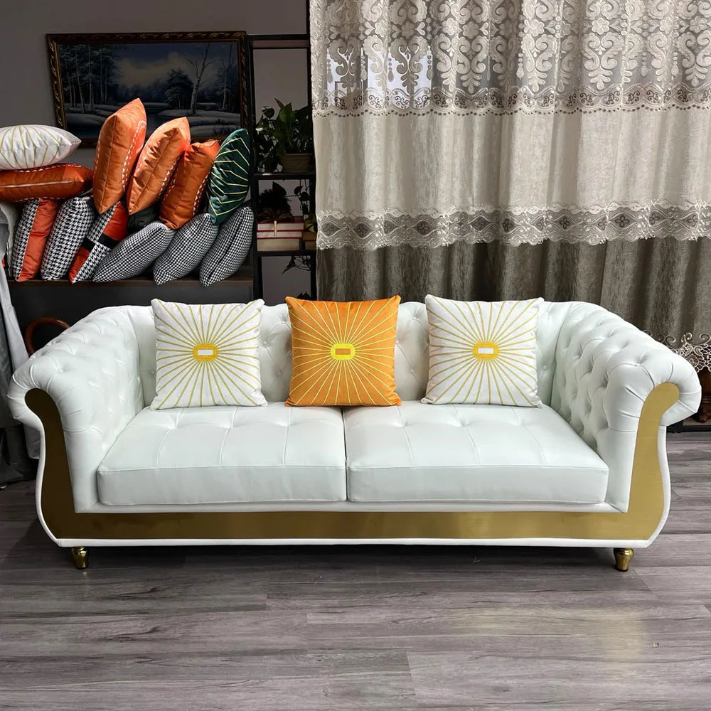 Leather Sofa Nordic American Small Apartment — White | KIMLUD
