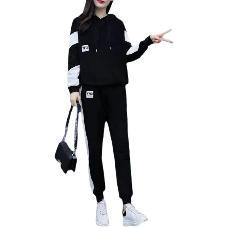 Casual Two-Piece Set Loose-Fit Pullover — Black | KIMLUD