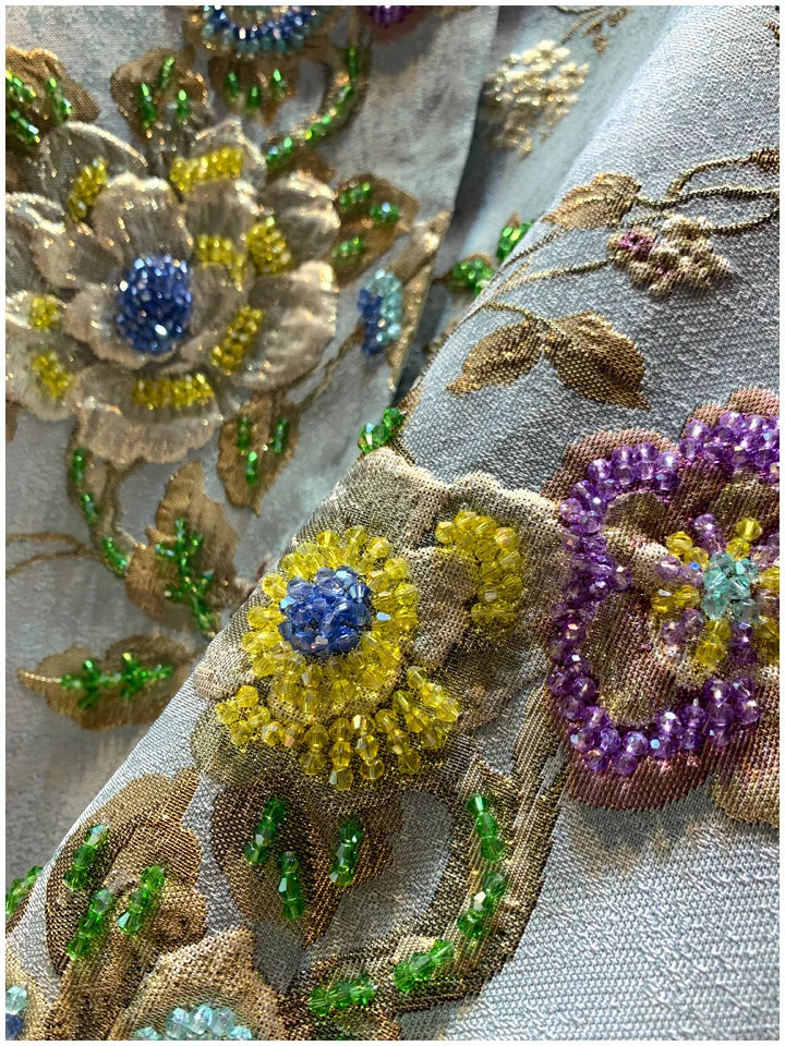 Luxury Lady Vintage Autumn Embroidery Jacket Women Floral Beading Long Coat Covered Button Outwear Trench O-neck