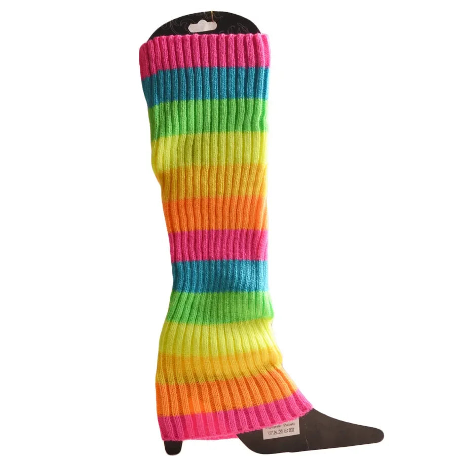 Knit Socks Neon Ribbed Leg Warmers — Black | KIMLUD