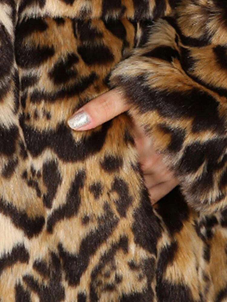 KIMLUD, Nerazzurri Winter Elegant Warm Thick Skirted Fluffy Faux Fur Leopard Coat Women Drawstring Runway European Fashion Overcoat 2021, KIMLUD Womens Clothes