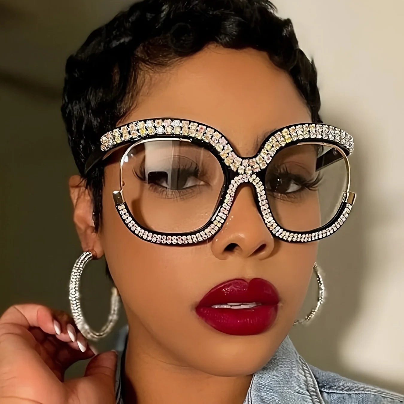 Crystal Rhinestone Oversized Glasses — White Crystal Accents | KIMLUD