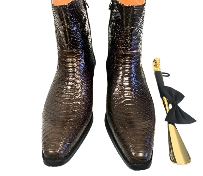 Luxury Men Mid-Calf Boots High Grade Python Print Shoes Casual Mens Dress Boots Winter Leather Chelsea Boots Shoes Men - KIMLUD