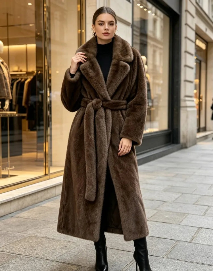Fur Coat - X-Long Silhouette - Faux Mink Fur | KIMLUD