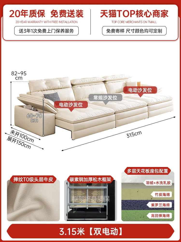 Genuine Leather Nordic Folding Recliner Sofa — White | KIMLUD