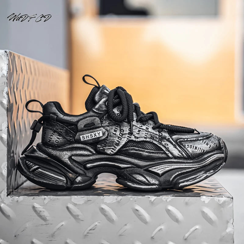Men's Chunky Sneakers – Height Increasing Platform – Leather Fabric | KIMLUD